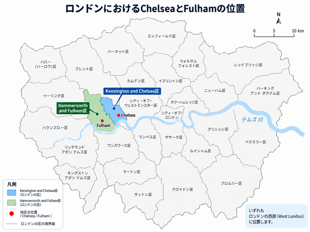 ChelseaとFulhamの位置